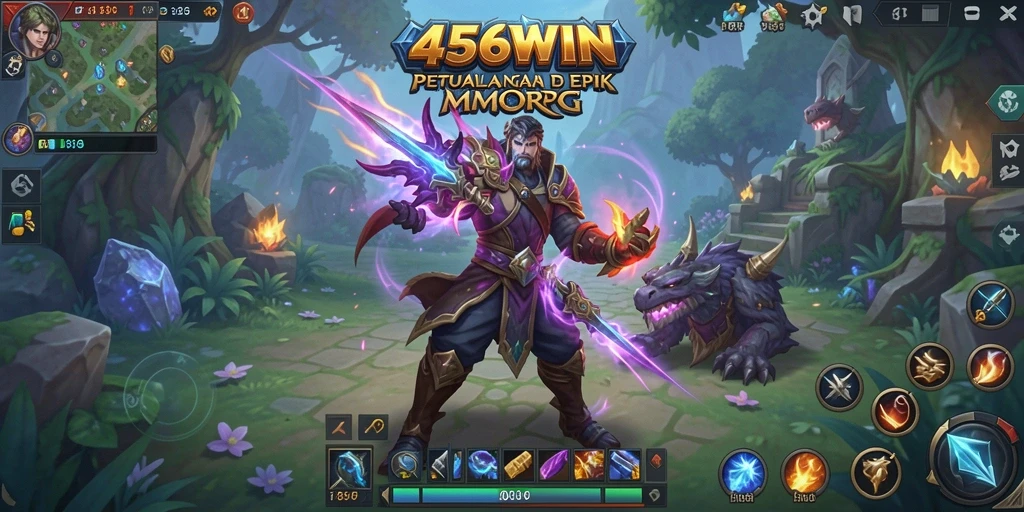 Tampilan screenshot utama 456WIN dengan karakter dalam pertempuran MMORPG.