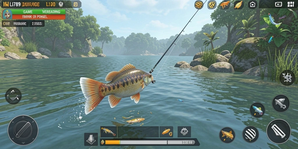 Tampilan gameplay LI789 dengan keseruan memancing ikan di berbagai lokasi.