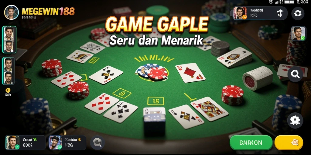 Tampilan gameplay yang menarik dalam MEGEWIN188 saat memainkan Gaple.