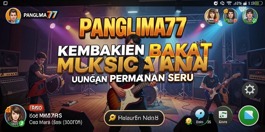 Tampilan gameplay <strong>PANGLIMA77</strong> dengan alat musik menarik dan interaksi pengguna.