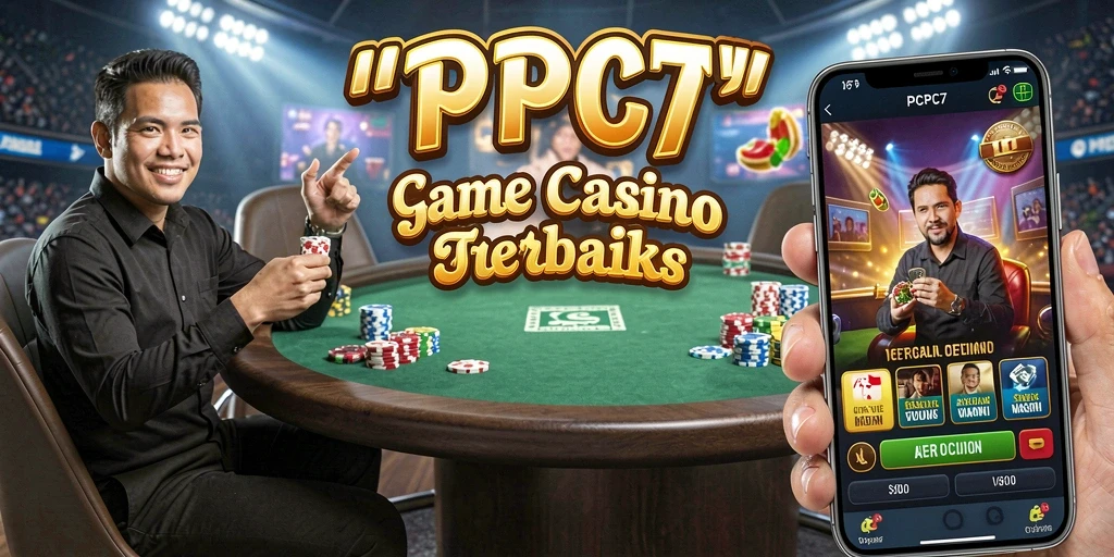 Tampilan utama gameplay PCPC7 menampilkan dealer profesional dan permainan langsung.