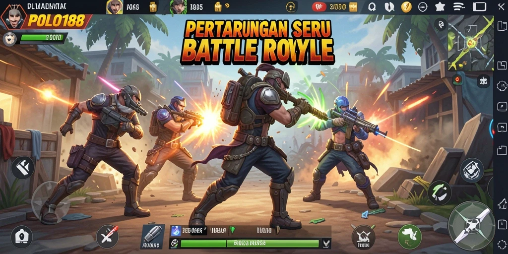 Tampilan gameplay intens dalam pertempuran Battle Royale.