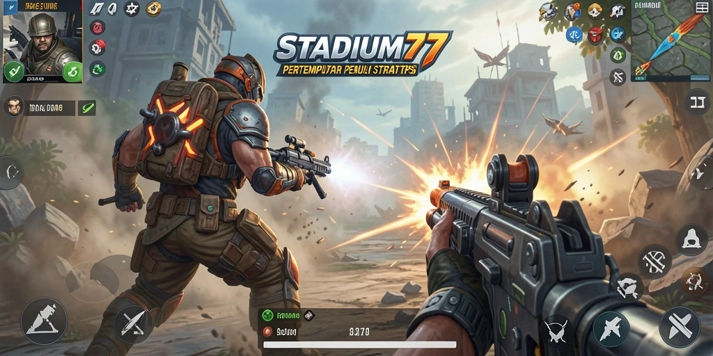 Tampilan gameplay yang intens dari STADIUM77 saat pertempuran berlangsung.