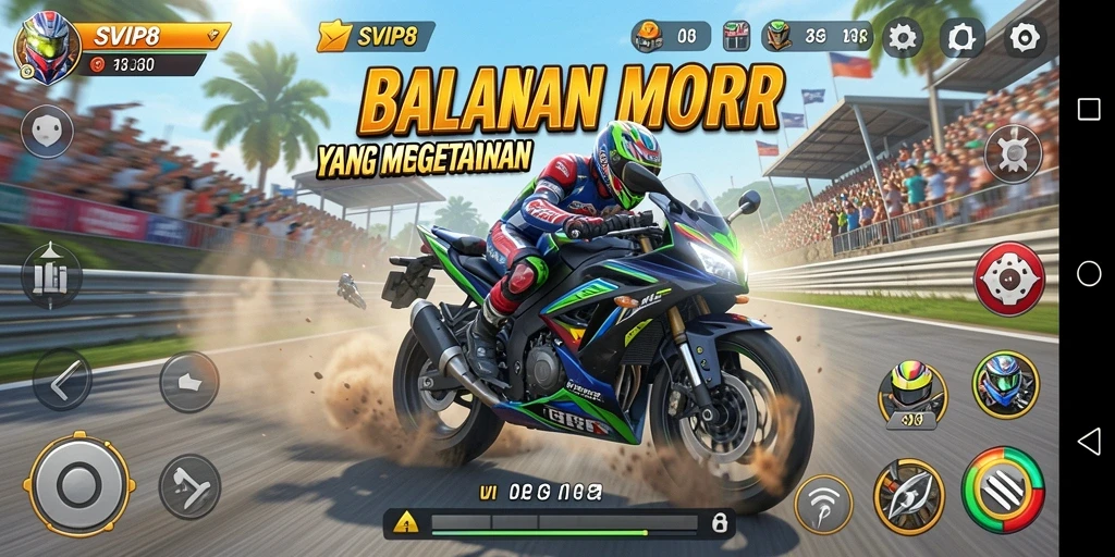 Tampilan gameplay balapan motor yang kencang dan mendebarkan.