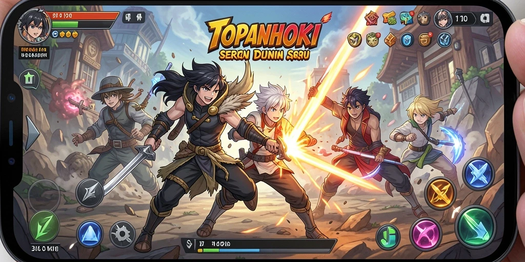 Tangkapan layar gameplay TOPANHOKI menampilkan pertarungan karakter anime.