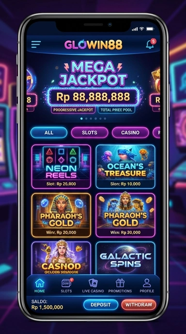 Tampilan utama aplikasi glowin88 dengan pilihan kategori yang mudah.